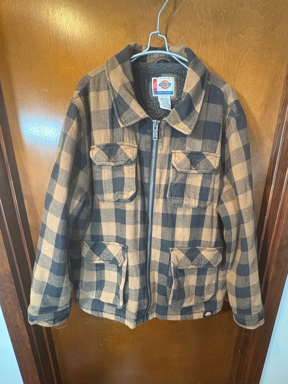 Dickies Brown and Black Plaid Sherpa-Lined Field Jacket
